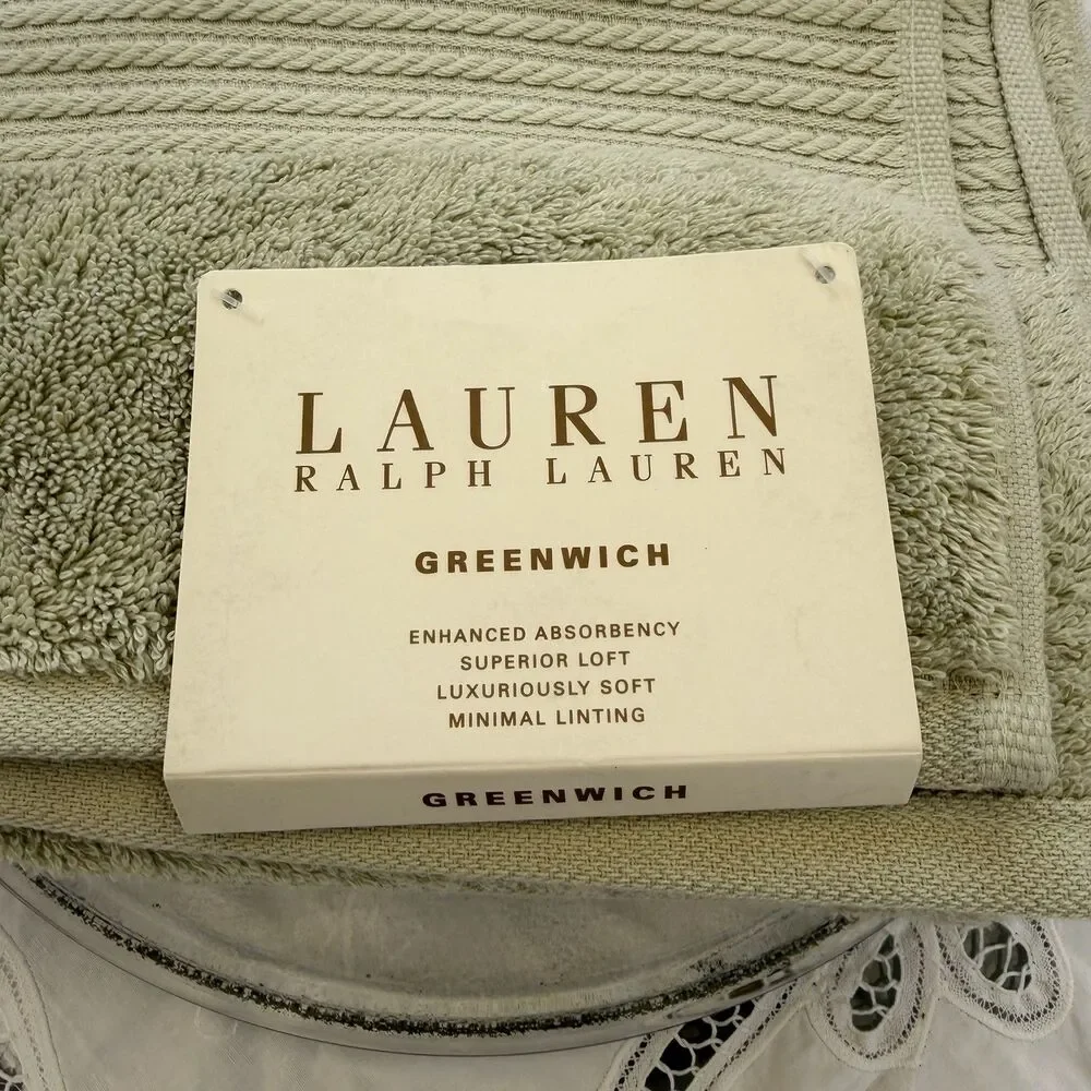 Lauren Ralph Lauren Greenwich Luxury Cotton Bath Towel Aloe Green 30”x56” New